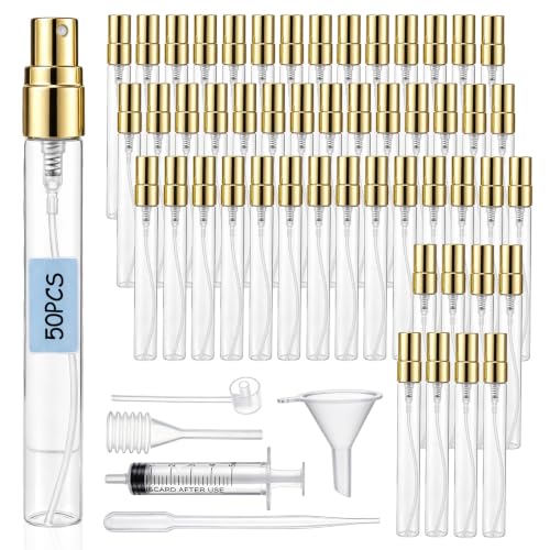 50 Pcs 10 ml Empty Perfume Bottles Label sheets, Portioning Tools Gold Caps