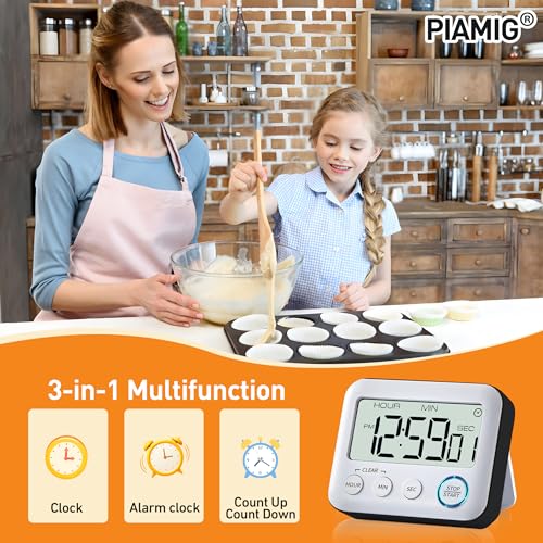 Digital Kitchen Timer Alarm Clock for Cooking, Large LCD Display Multi-Function, Strong Magnetic with Loud Alarm, Digital Timer for Kids,Teachers,Classroom, Exercise or Work (Black)