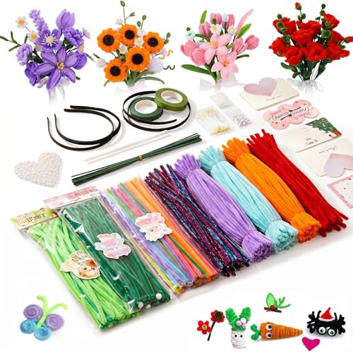800Pcs Pipe Cleaner Flower Kit, 20 Colors Pipe Cleaners Craft Supplies