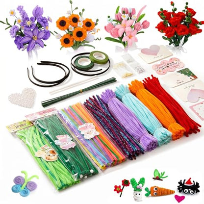 800Pcs Pipe Cleaner Flower Kit, 20 Colors Pipe Cleaners Craft Supplies
