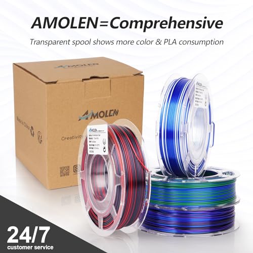 AMOLEN Silk Multicolor PLA Bundle, Fast Color Change, 200g X 4 Spools - color: Black Red/Blue Silver/Green Blue/Blue Purple