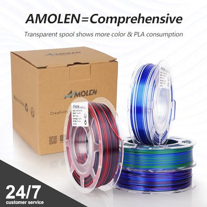 AMOLEN Silk Multicolor PLA Bundle, Fast Color Change, 200g X 4 Spools - color: Black Red/Blue Silver/Green Blue/Blue Purple