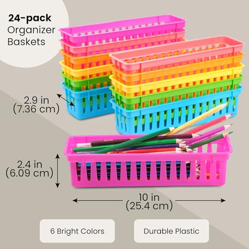 Juvale 24-Pack Pencil Holder Trays and Organization Baskets - Plastic Caddy for Desk and Elementary Teacher Supplies for Classroom Decoration - size: 24 Trays