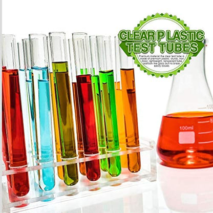 HNYYZL 25Pcs Clear Plastic Test Tubes with Cork Stoppers and 1 Brush, 25x160mm 50ml, Good Seal for Jewelry Seed Beads Powder Spice Liquid Storage, Lab Use or Decoration