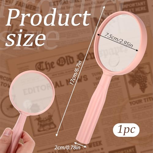Handheld Reading Magnifier, 10X Large Magnifying Glass 3 Inch Shatterproof Lens with Non-Slip Handle for Seniors Reading, Close Work, Nature Exploration, Hobby Observation, Pink