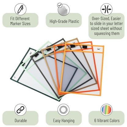 Mr. Pen- Reusable Dry Erase Pocket Sleeves, 10" x 14", 6 Pack, Colorful - color: Autumn, size: 6 Pack