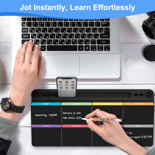 Desktop Glass Whiteboard with Storage, Weekly Calendar Desk White Board - color: Organizer-black Colourful Weekly Planner