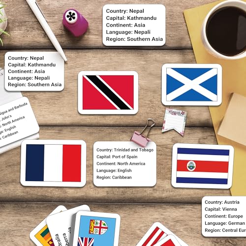 Zastic! 264 World Country Flags Flashcards - Capital, Languages & Continent