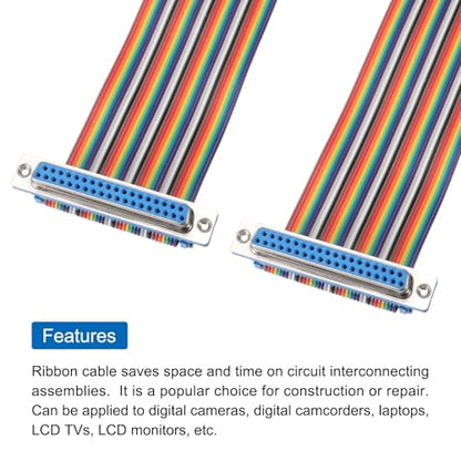 MECCANIXITY 2 Pcs IDC Rainbow Wire Flat Ribbon Cable DB37 Female to DB37 Female 39 Inch Length 2.54mm Pitch Breadboard Jumper Wires for Electronic Projects - size: 39 Inch, style: DB37 Female to DB37 Female