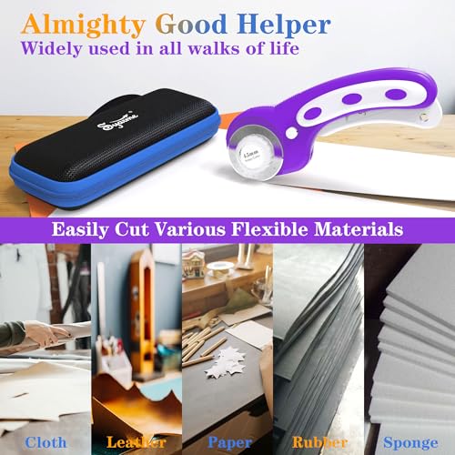 45mm Rotary Cutter | Rotary Fabric Cutter | Rotary Cutters for Sewing, Scrapbooking, Hobbies, DIY | A6 Cutting Mat, Storage Boxes, Precision Knives, Ruler, Spare Blades | Fabric Roller Cutter (Purple) - color: Purple