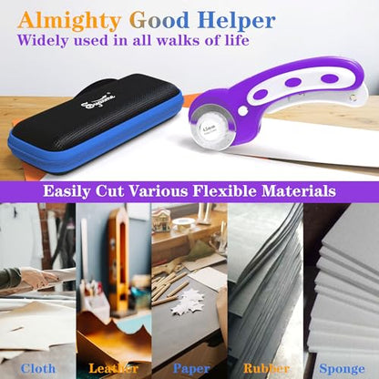 45mm Rotary Cutter | Rotary Fabric Cutter | Rotary Cutters for Sewing, Scrapbooking, Hobbies, DIY | A6 Cutting Mat, Storage Boxes, Precision Knives, Ruler, Spare Blades | Fabric Roller Cutter (Purple) - color: Purple