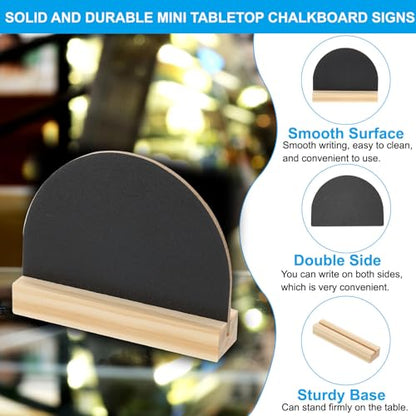 PATIKIL Mini Tabletop Chalkboard Signs, 8Pcs Small Chalkboard Signs with Easel Stand Double Side Wooden Semicircle Chalkboard for Food Labels Party Weddings Event Decorations, Black