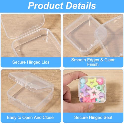 100 Pcs Small Plastic Bead Storage Containers with Lids - Clear Hinged Organizer Boxes for Jewelry, Crafts, Beads, DIY Supplies, Hardware, Pills & Small Parts Organizing (2.14” x 2.14” x 0.8”)