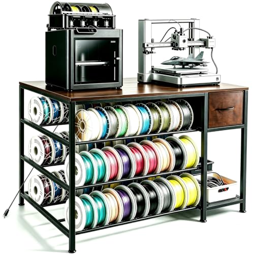 3D Printer Stand with Fliament Storage, Heavy Duty 3D Printer Table (Brown) - color: Brown, size: 3Tier