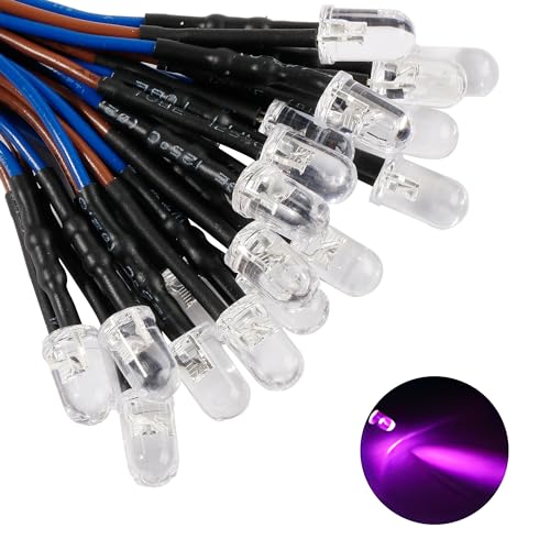 60pcs Pre Wired Led 5mm，12v Pre Wired Led Diode Lights,Purple Led Light Emitting Diodes for DIY Scientific Experiment - color: Clear-purple(60pcs)