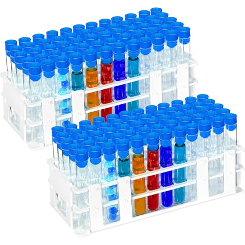 Threehoney 120 Pcs Plastic Test Tubes with Rack Set,Blue - color: Blue