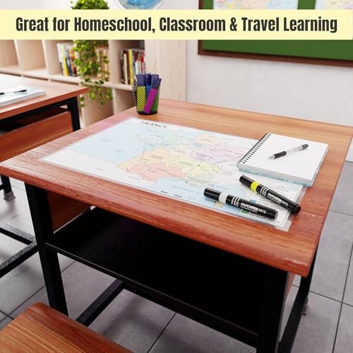 France Map Poster 11x17 | Laminated Double-Sided Geography Chart with Color Map Front & Blank Outline Back | Reusable Classroom & Homeschool Learning Tool - color: France