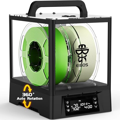 【EIBOS Upgraded 2026】 3D Printer Filament Dryer Box Polyphemus with Fan, Spool Dry Box with Auto-Rotation, Auto-Humidity Hold, Large Space for 3KG Spools, for Nylon, PLA, TPU, 360° Heating, Up to 80℃