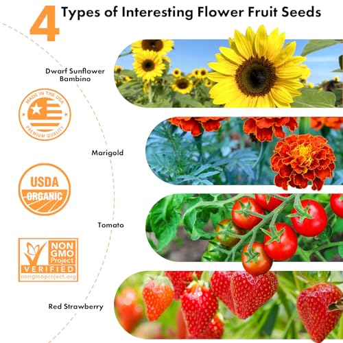 LYKOCLEAN Flower Fruit Seed Pods for AeroGarden, Ahopegarden, iDOO Hydroponics Growing System Indoor, 350 Seeds+ Including Dwarf Sunflower Bambino, Marigold, Red Tomato, Red Strawberry (7-Pods) - color: Fruit & Flower, size: 7pods