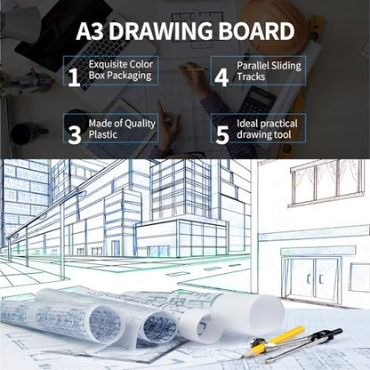 Zonon A4 Portable Drawing Board, Multi-Function Metric Drafting Table Drafting Board with Clear Rule Parallel Motion and Angle Adjustable Measuring System - size: A4