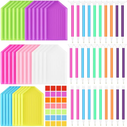 Affrolling 90 Pcs Diamond Art Tools, Drill Pens Trays Glue Clay - color: Bright Colors