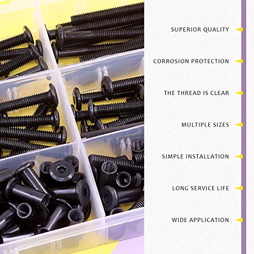 Swpeet 120Pcs M6x35mm/45mm/55mm/65mm/75mm Carbon Steel Black Hex Drive Socket Cap Bolts Barrel Nuts Kit with 1Pcs Allen Wrench, Screw Post Fit for Furniture Countsunk Belt Buckle Leather Binding Bolts - size: M6x35mm/M6x45mm/M6x55mm/M6x65mm/M6x75mm