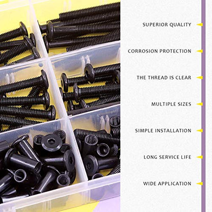 Swpeet 120Pcs M6x35mm/45mm/55mm/65mm/75mm Carbon Steel Black Hex Drive Socket Cap Bolts Barrel Nuts Kit with 1Pcs Allen Wrench, Screw Post Fit for Furniture Countsunk Belt Buckle Leather Binding Bolts - size: M6x35mm/M6x45mm/M6x55mm/M6x65mm/M6x75mm