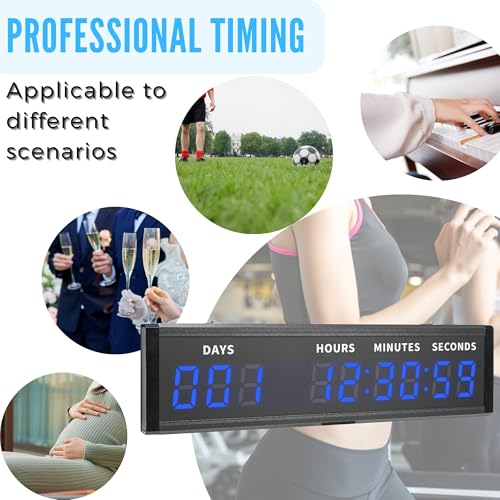Large Digital Count Up Count Down Timer, Multi-Function 999 Days Countdown Remote Control 12/24 Hour Real Time Clock Calendar, Blue Large Display(18.8"*5") Buzzer Alert for Event