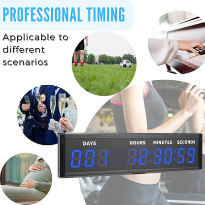 Large Digital Count Up Count Down Timer, Multi-Function 999 Days Countdown Remote Control 12/24 Hour Real Time Clock Calendar, Blue Large Display(18.8"*5") Buzzer Alert for Event