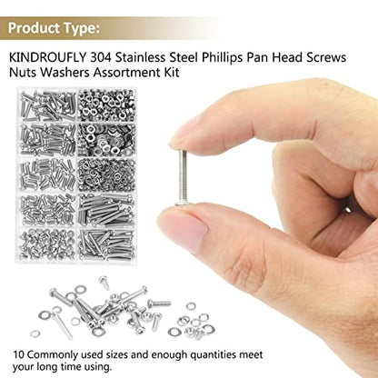 562 Pieces M3 x 4/6 /8/10 /12/16 /20mm Phillips Pan Head Machine Screws Nuts Washers Assortment Kit, 304 Stainless Steel, Fully Machine Thread - size: M3