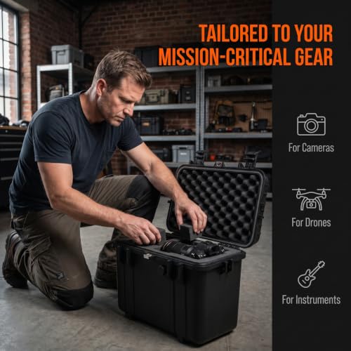 MEIJIA All Weather Waterproof Hard Camera Case With Customized Fit Foam Included, Elegant Black,Fit for Drones,camera,lens,16.26x8.66x13.39inches - size: 16.26" x 8.66" x 13.39"