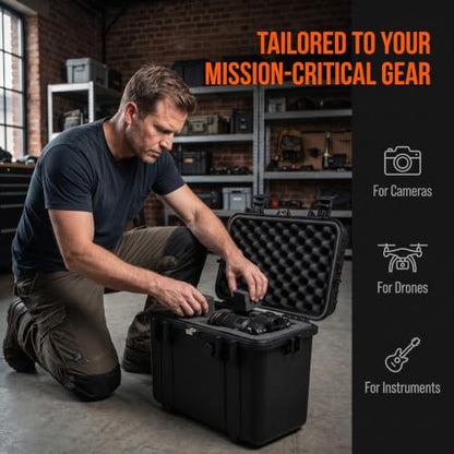 MEIJIA All Weather Waterproof Hard Camera Case With Customized Fit Foam Included, Elegant Black,Fit for Drones,camera,lens,16.26x8.66x13.39inches - size: 16.26" x 8.66" x 13.39"