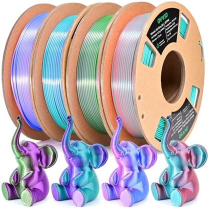 OVV3D PLA 3D Printer Filament Bundle, Dual Color Filament Silk PLA 1.75 - color: Blue Pink Purple Green