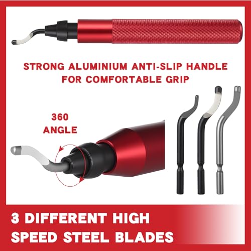 3 Pcs Hand Deburring Tool Kit 2 Countersink Hand Reamer and 1 Deburring Tool with 15 Extra High Speed Steel Swivel Blade for Metal, Resin, Aluminum, Copper, Plastic, 3D Printing, Wood(Red) - color: Red