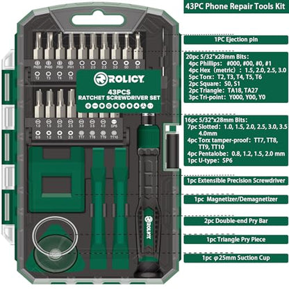 Precision Screwdriver Kit, 43 in 1 with 36 Bits Multi-Function Repair Tool Kit, Magnetic Driver Kit with Suction Cup, Mini Pry Bar and Sim card opener for Smartphone, Game Console, Tablet, PC