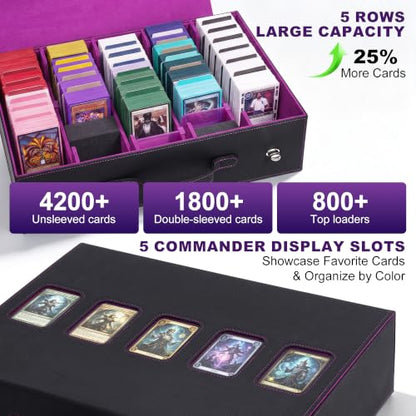 Trading Card Storage Box 5-Row with Top Window,Black Purple - color: Black Purple, size: 5 Rows Top window