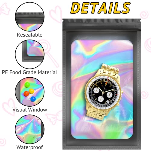 100PCS Resealable Holographic Bags, Jewelry Bags|Black,2.4x3.9in - color: Black, size: 2.4x3.9 Inch
