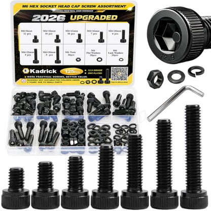 KADRICK 125PCS M6 Screws Kit,Hex Socket Head Cap Bolts Nuts Washers Kit - size: M6 125Pcs