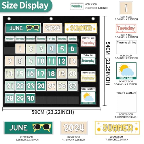 Mewise Classroom Calendar Pocket Chart and Weather Station Set - Groovy Retro Classroom Decor, 126+ Cards Bulletin Board Display for Morning Meeting, Homeschool Supplies, PreK-2nd Grade (Black) - color: Black