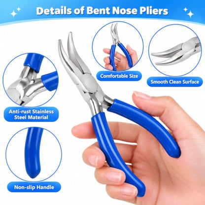 Bent Nose Pliers，Bent Chain-Nose for Crafting and Repair - color: Dark Blue-bent Nose Pliers