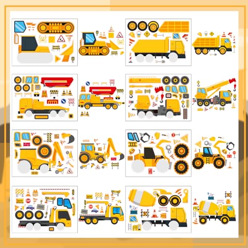 24 Sheets Make Your Own Construction Construction Vehicle Stickers for Kids, Party Favors, Birthday Gifts, Classroom Rewards, Crafts for Boys - color: Truck