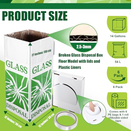 Resurhang 6 Pcs Broken Glass Disposal Box 12" L x 12" W x 27" H Floor Model - size: 12"L x 12"W x 27"H Floor Model