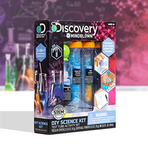Discovery #MINDBLOWN 14-Piece Test Tubes DIY Science Kit with 3 Educational Experiments, Educational STEM Activity Set, Fun Learning Toy for Real Chemistry Experiments, Safe for Kids Ages 8+