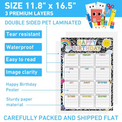 Classroom Birthday Chart Poster, 11.8 x 16.5 Inch Birthday Calendar - color: A-Black