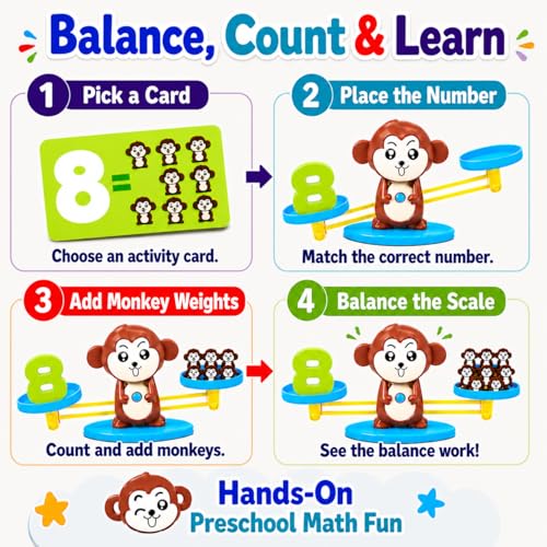 CozyBomB™ Monkey Scale Balance Toy, Number Counting Math Games - color: Brown