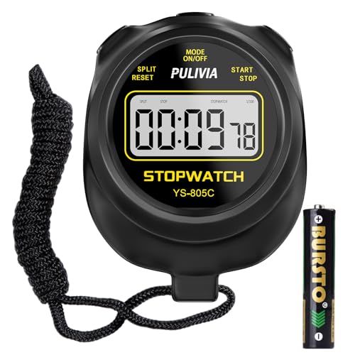 Stopwatch Timer with Countdown, Simple Operation Digital Stop Watch for Sports, Countdown-Alarm Button-Sound, AAA Battery Included (Black)