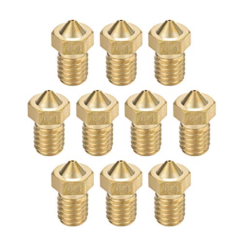 uxcell 10pcs 3D Printer Nozzle,Brass V6 Nozzle 0.4mm,Extruder Print Head for Filament 1.75mm V5-V6 M6 3D Printer - size: 0.4mm