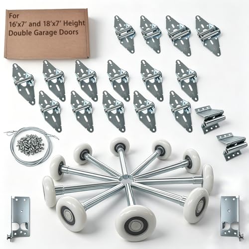 Garage Door Hardware kit,for 16'x7' and 18'x7' Height Double Garage Doors,Includes Rollers/Hinges/Bottom Bracket/Top Bracket/Wire Rope/Screw Pack - size: 16*7 Ft Door