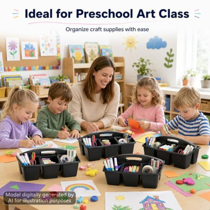 6 Pack Classroom Caddy with Handle, 6 Compartment (Black) - color: Black