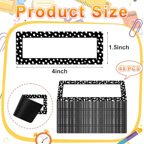 Eaasty 48 Pcs Dry Erase Magnetic Labels Reusable Magnetic Name Tag for Whiteboard Locker Fridge Classroom School Office Home(White Painted Dots on Black) - style: White Painted Dots on Black